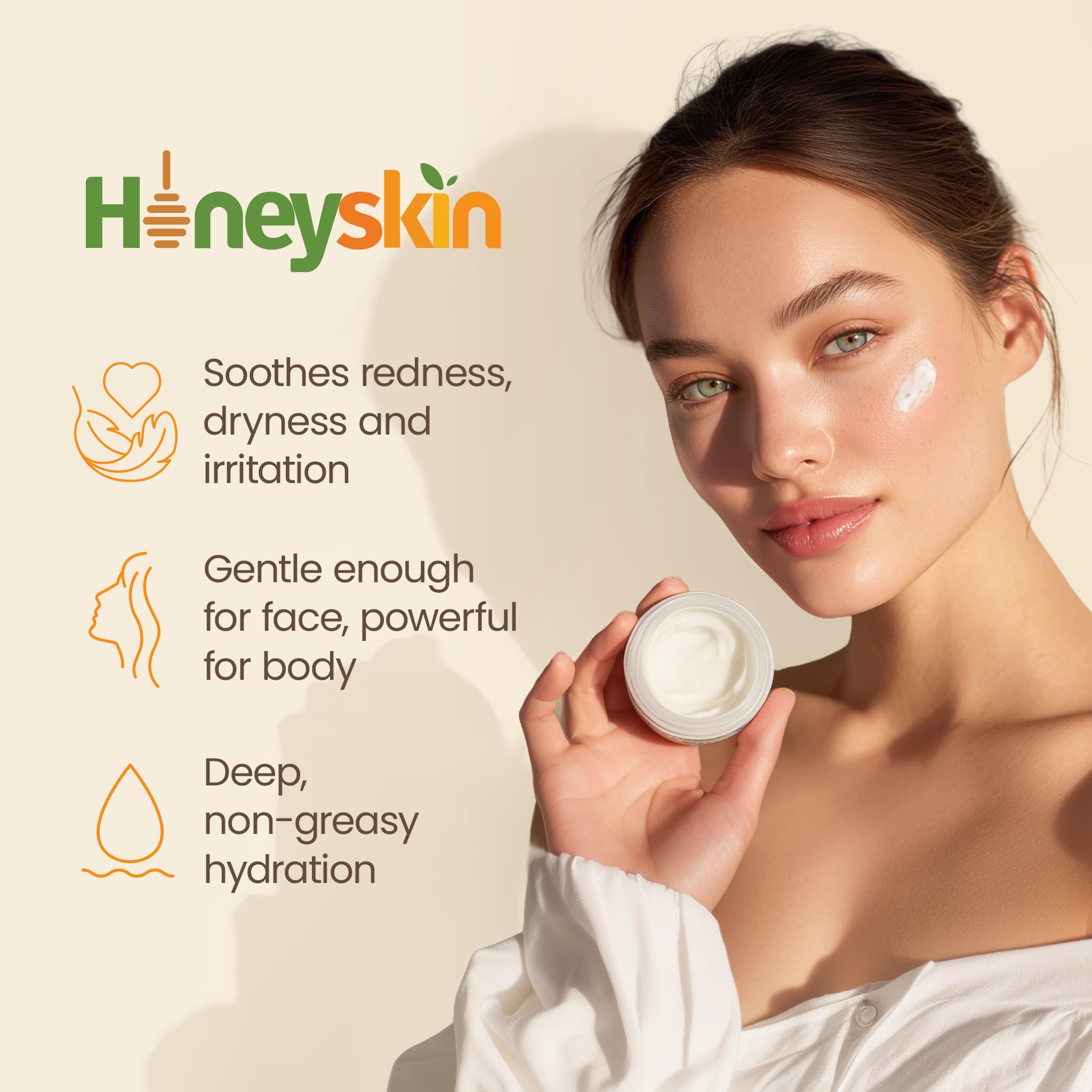 Honeyskin Manuka Honey Cream texture closeup showing rich nourishment for sensitive skin.