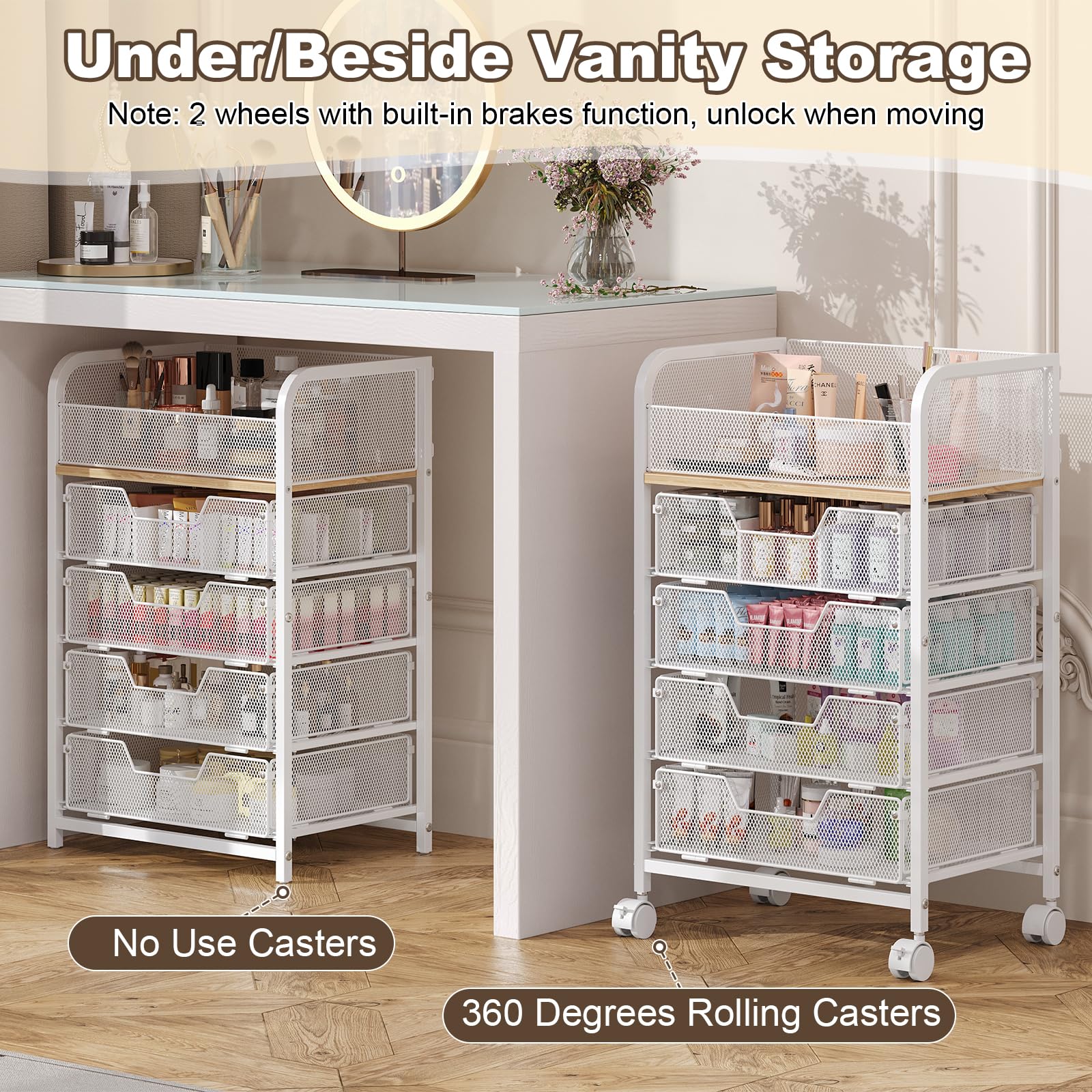 Hongtamoya durable MDF and steel build keeps items stable and supports up to 66 pounds.