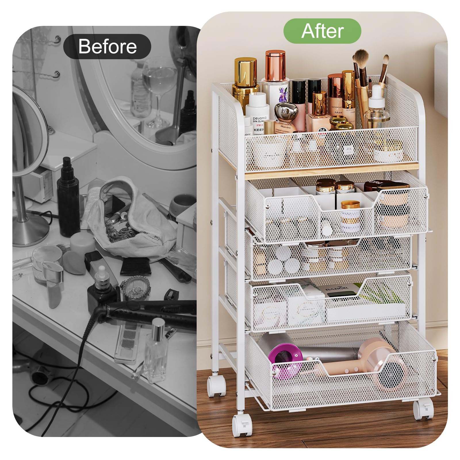 Hongtamoya cart ideal for bathroom vanity, living room, and dressing area organization.