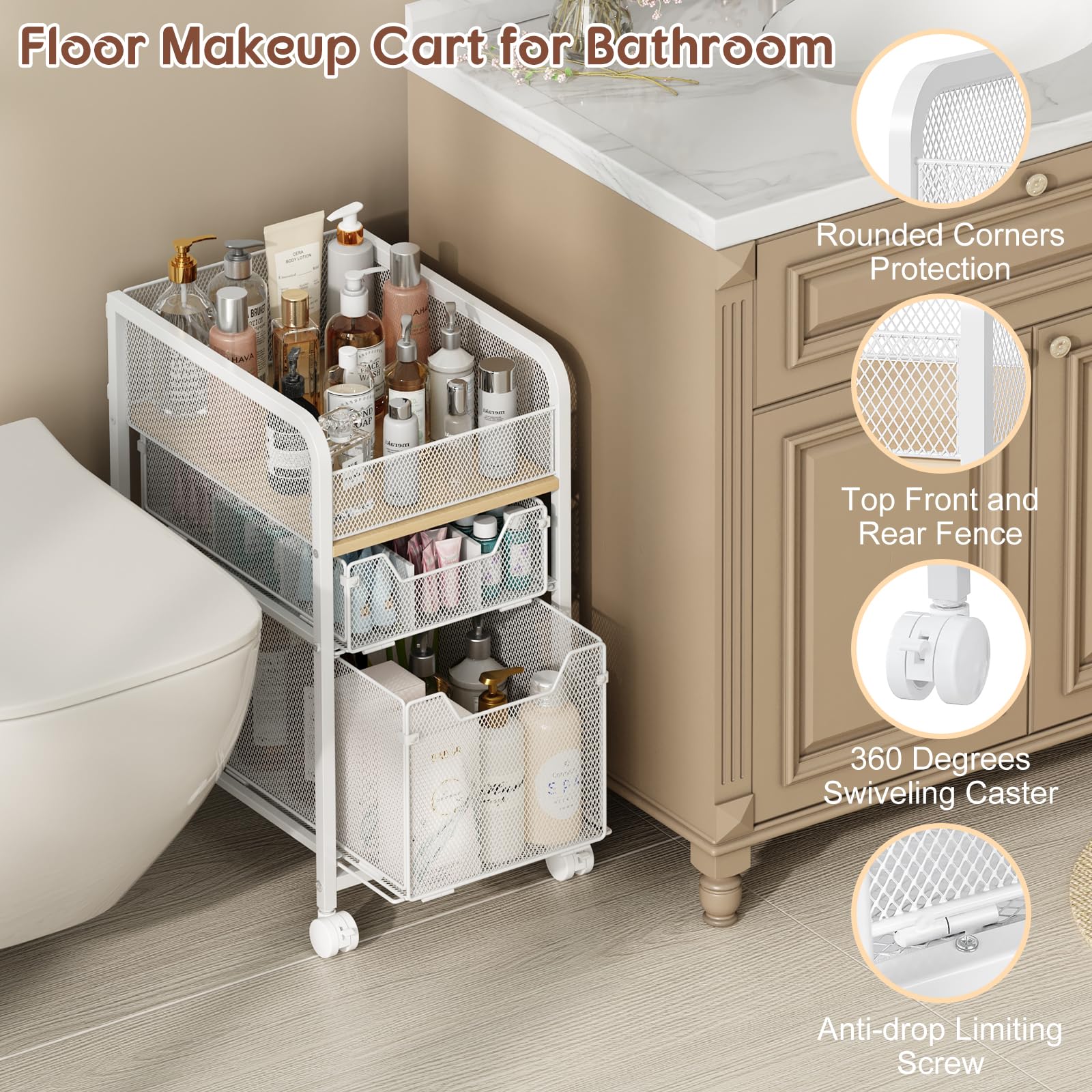 Hongtamoya vanity organizer makeup display shows elegant storage for cosmetics and tools.