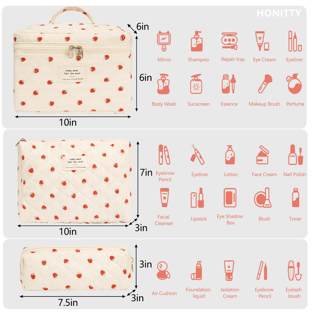honitty cosmetic bags travel set in three sizes for versatile storage