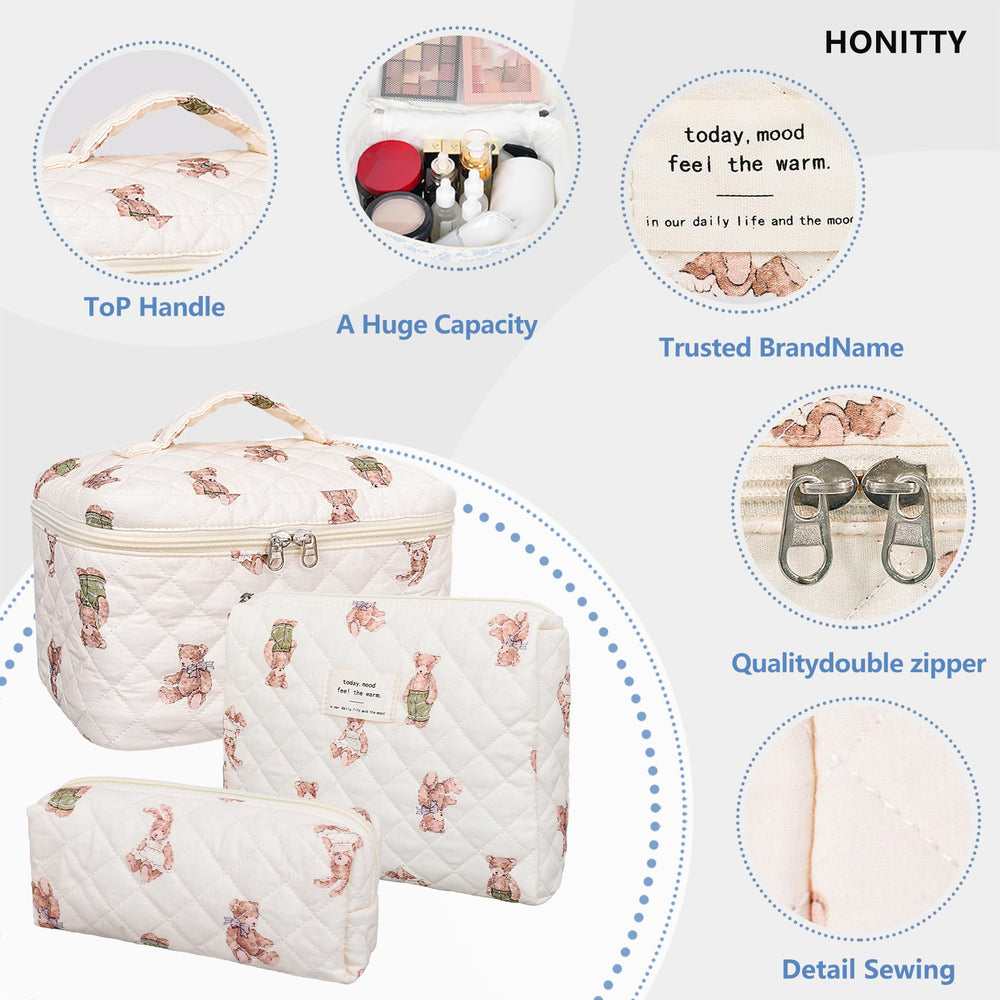 Honitty cotton makeup bag close-up showing soft fabric and quality stitching.