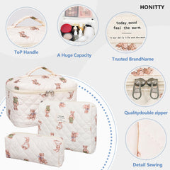 Honitty cotton makeup bag close-up showing soft fabric and quality stitching.