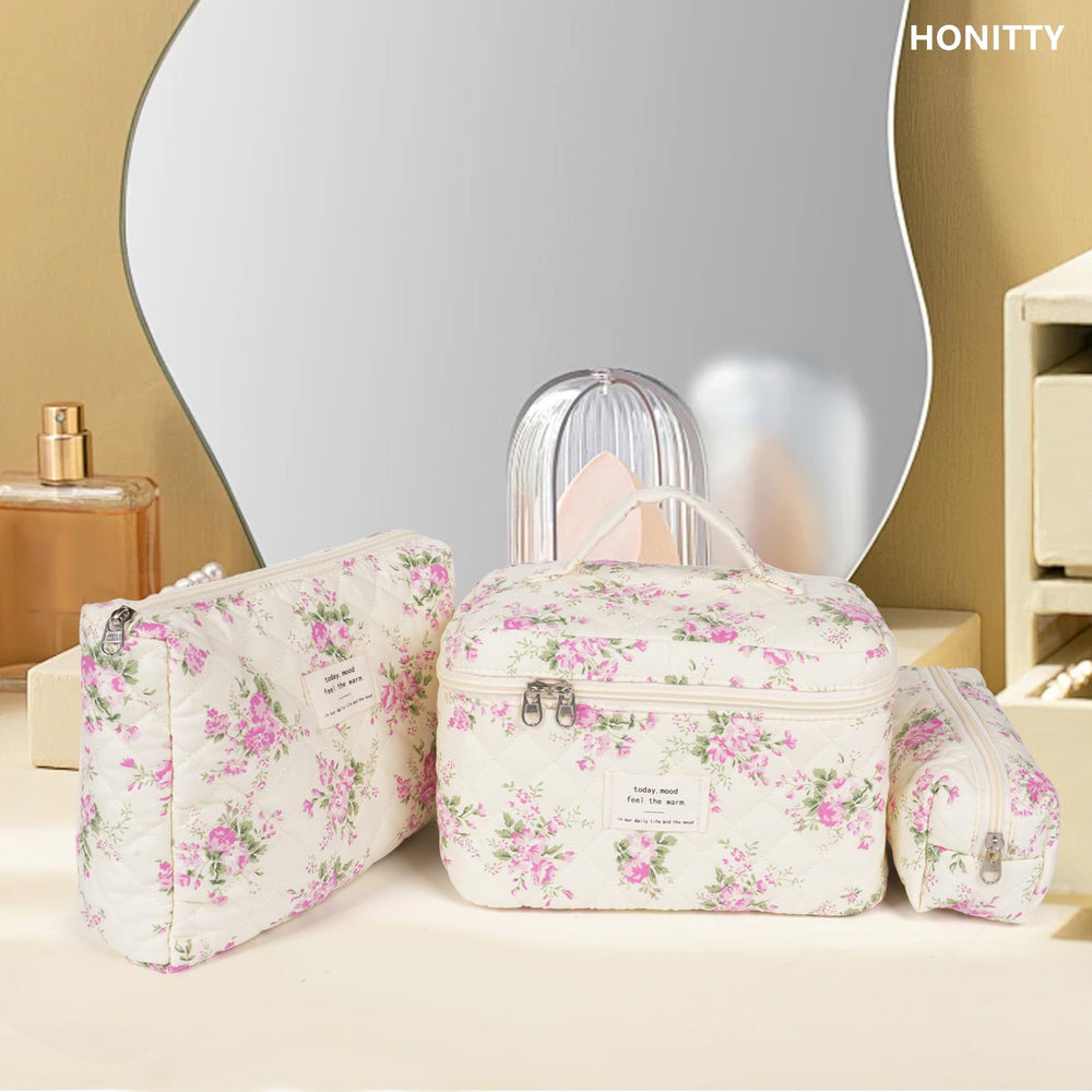 Honitty floral makeup bag easy-clean wear-resistant fabric for repeated use