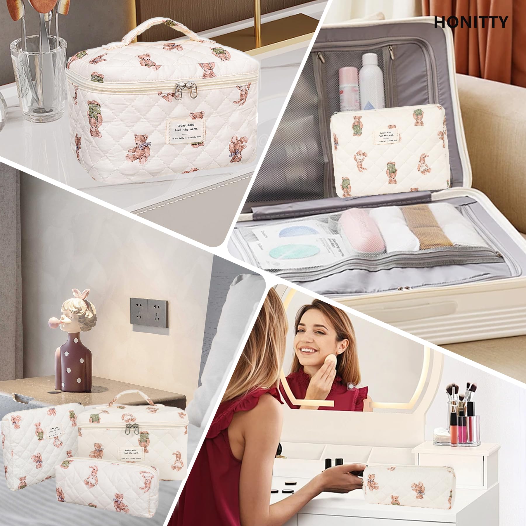Honitty foldable cosmetic bag packed flat for space-saving travel.