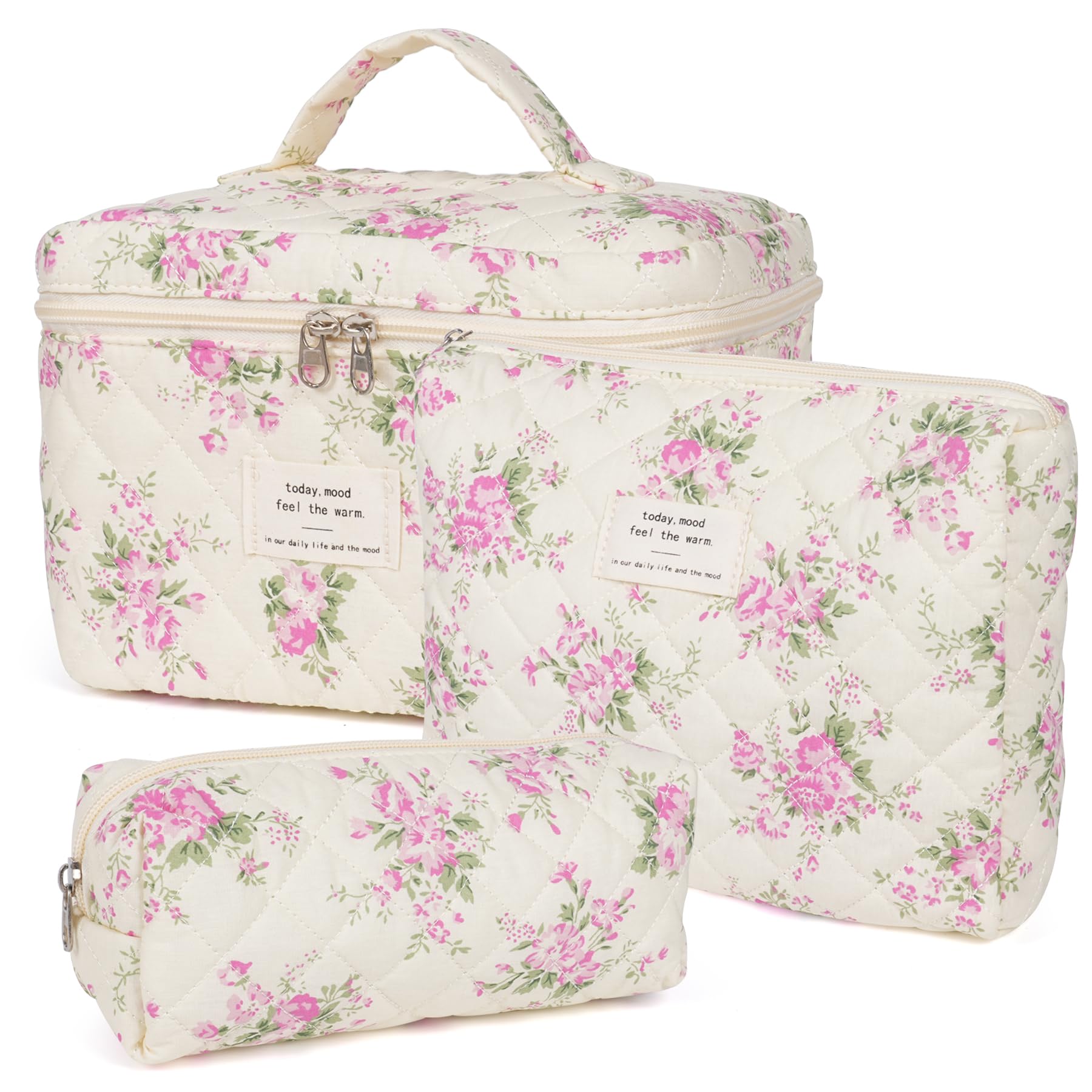 Honitty makeup bag floral quilted pattern keeps cosmetics stylishly organized