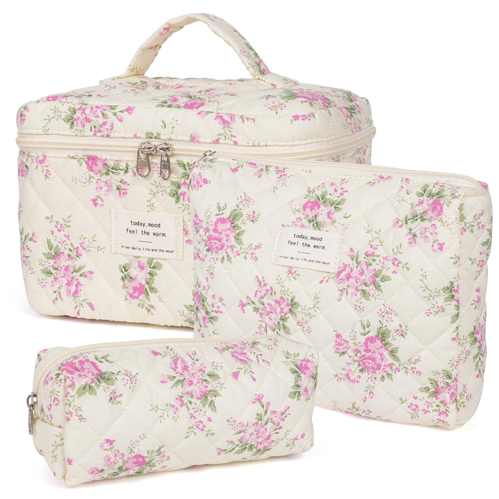Honitty makeup bag floral quilted pattern keeps cosmetics stylishly organized