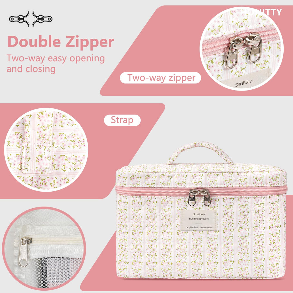 honitty makeup bag quilted floral durable-zip provides smooth access and long-lasting use