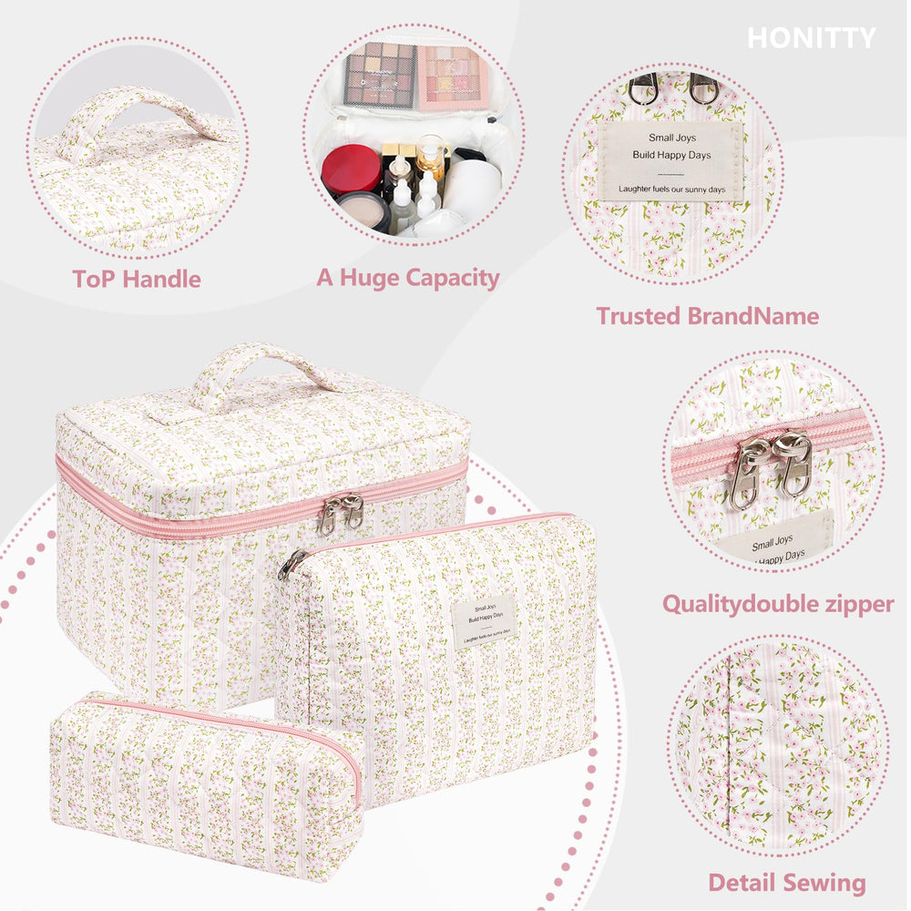 honitty makeup bag quilted floral lightweight-foldable for easy packing and compact storage