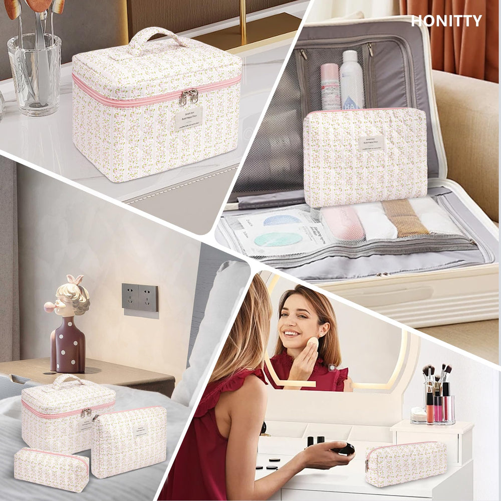 honitty makeup bag quilted floral travel-friendly design fits in suitcases and backpacks