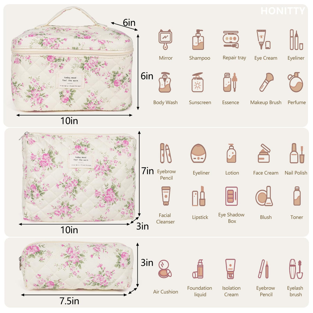 Honitty makeup bag three-piece set offers versatile sizes for travel and home