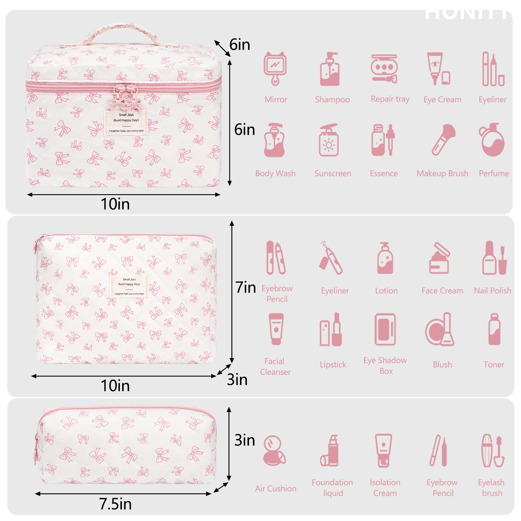 Honitty makeup bag three-piece-set keeps items sorted for different occasions