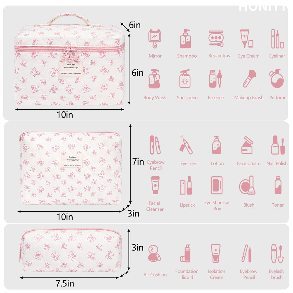 Honitty makeup bag three-piece-set keeps items sorted for different occasions