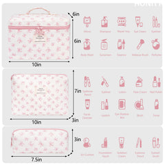 Honitty makeup bag three-piece-set keeps items sorted for different occasions