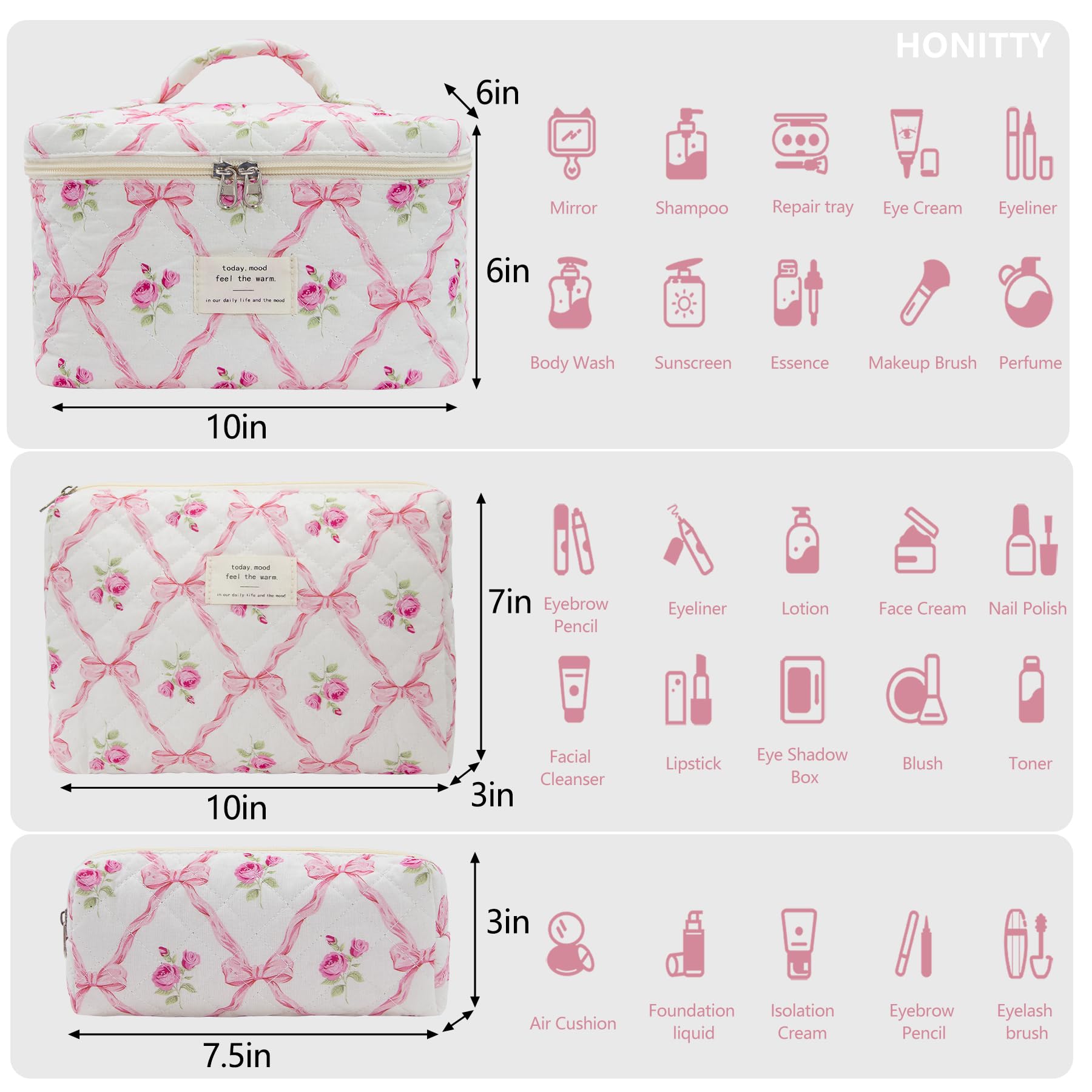 honitty large travel makeup bag with spacious interior for toiletries