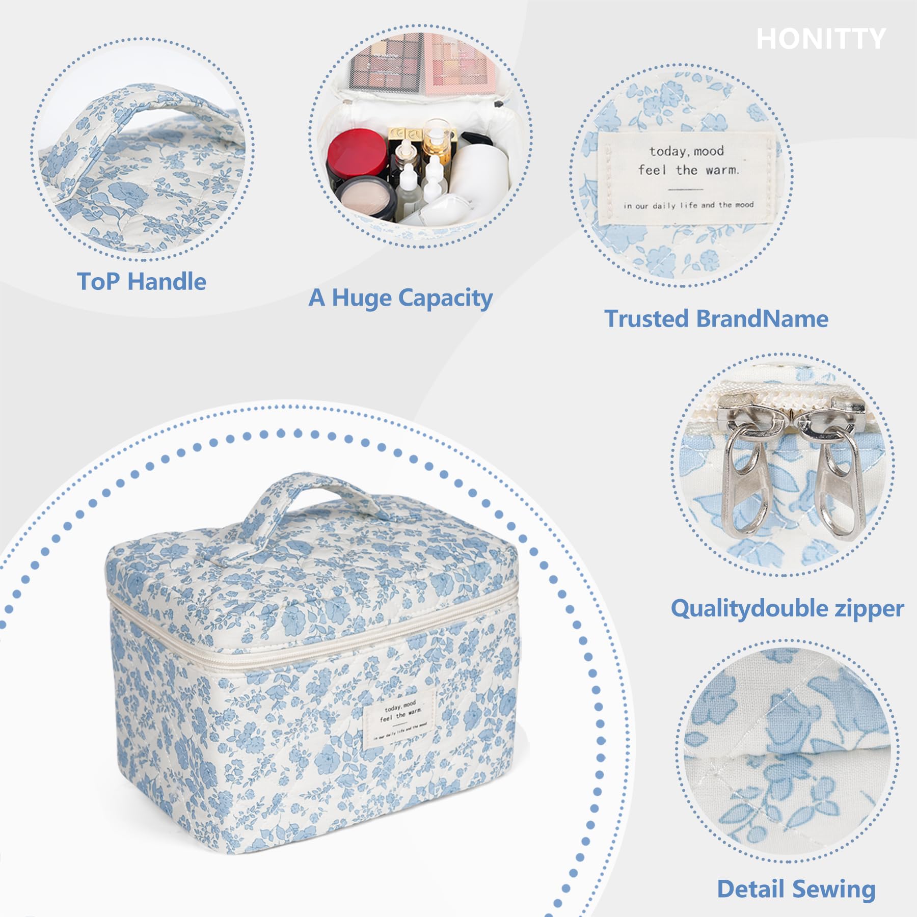 Honitty makeup organizer lid-compartment keeps items separated for quick access