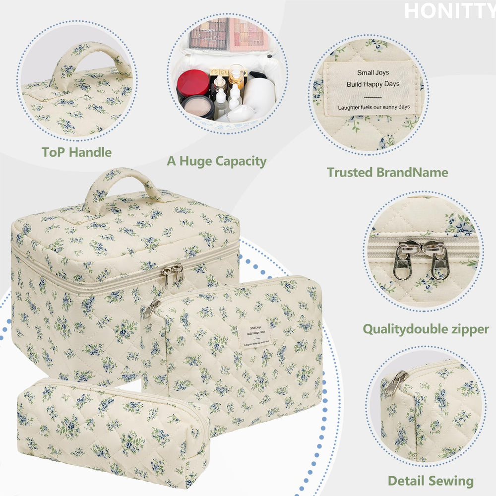 Honitty makeup organizer travel bag set helps separate items efficiently.