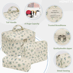 Honitty makeup organizer travel bag set helps separate items efficiently.
