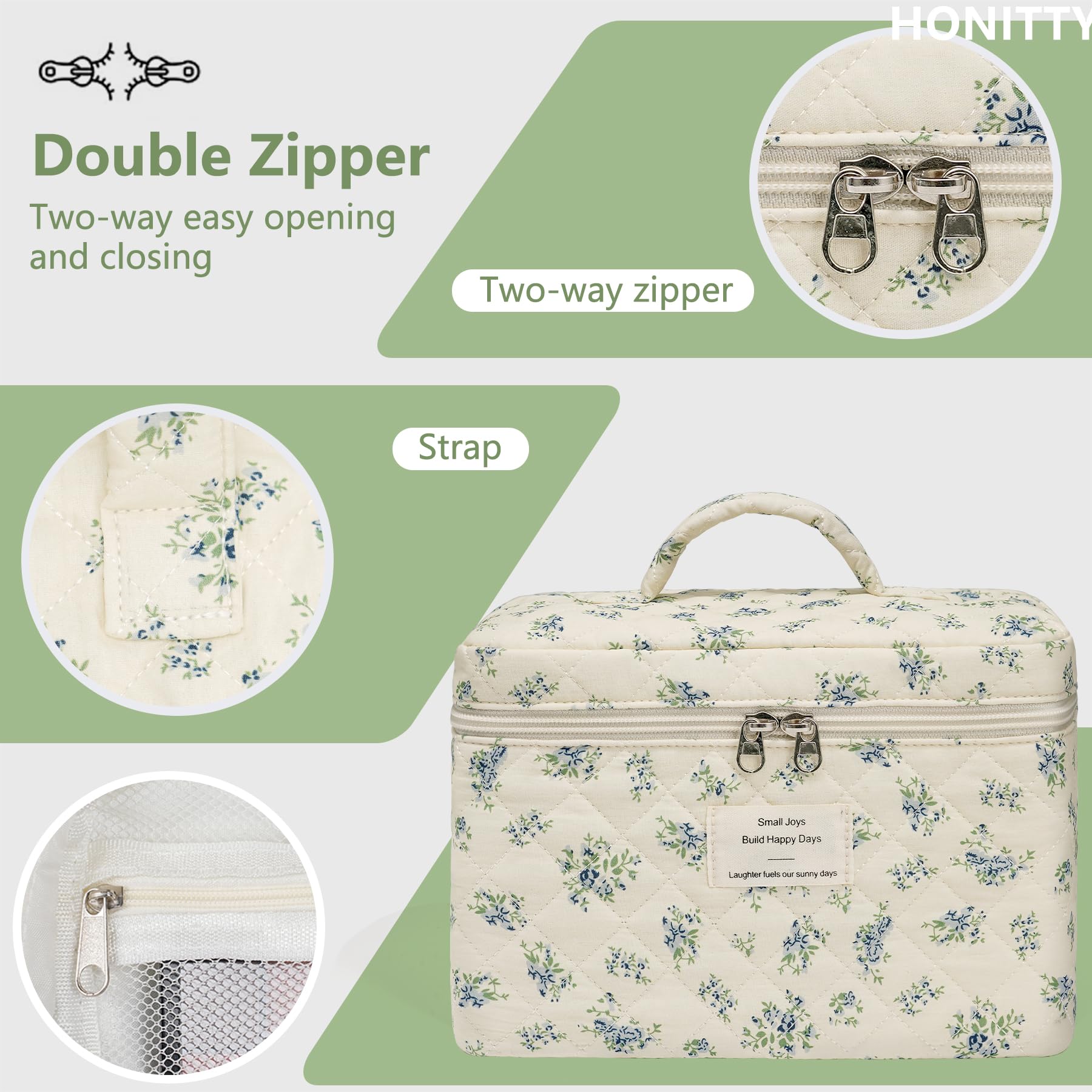 Honitty quilted bag with soft fabric is lightweight for packing.
