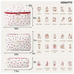 Honitty quilted cosmetic bags travel-sized for lightweight packing.