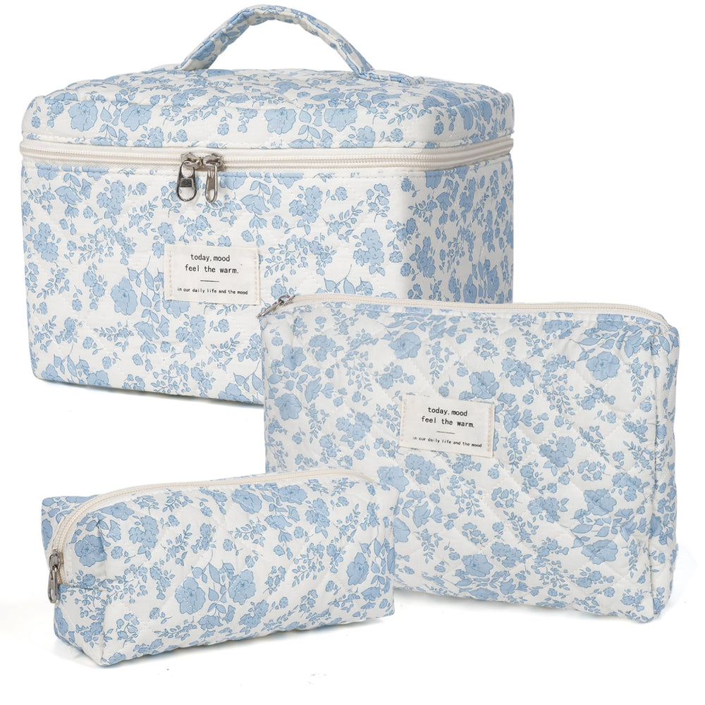 Honitty quilted floral makeup bag 01 for travel cosmetics and organization.