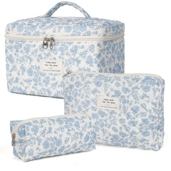 Honitty quilted floral makeup bag 01 for travel cosmetics and organization.