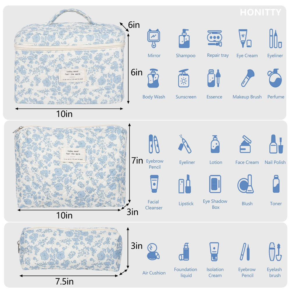 Honitty quilted floral makeup bag 02 for stylish on-the-go storage.