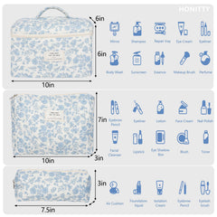 Honitty quilted floral makeup bag 02 for stylish on-the-go storage.