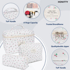 Honitty three-piece set opened reveals three convenient sizes.