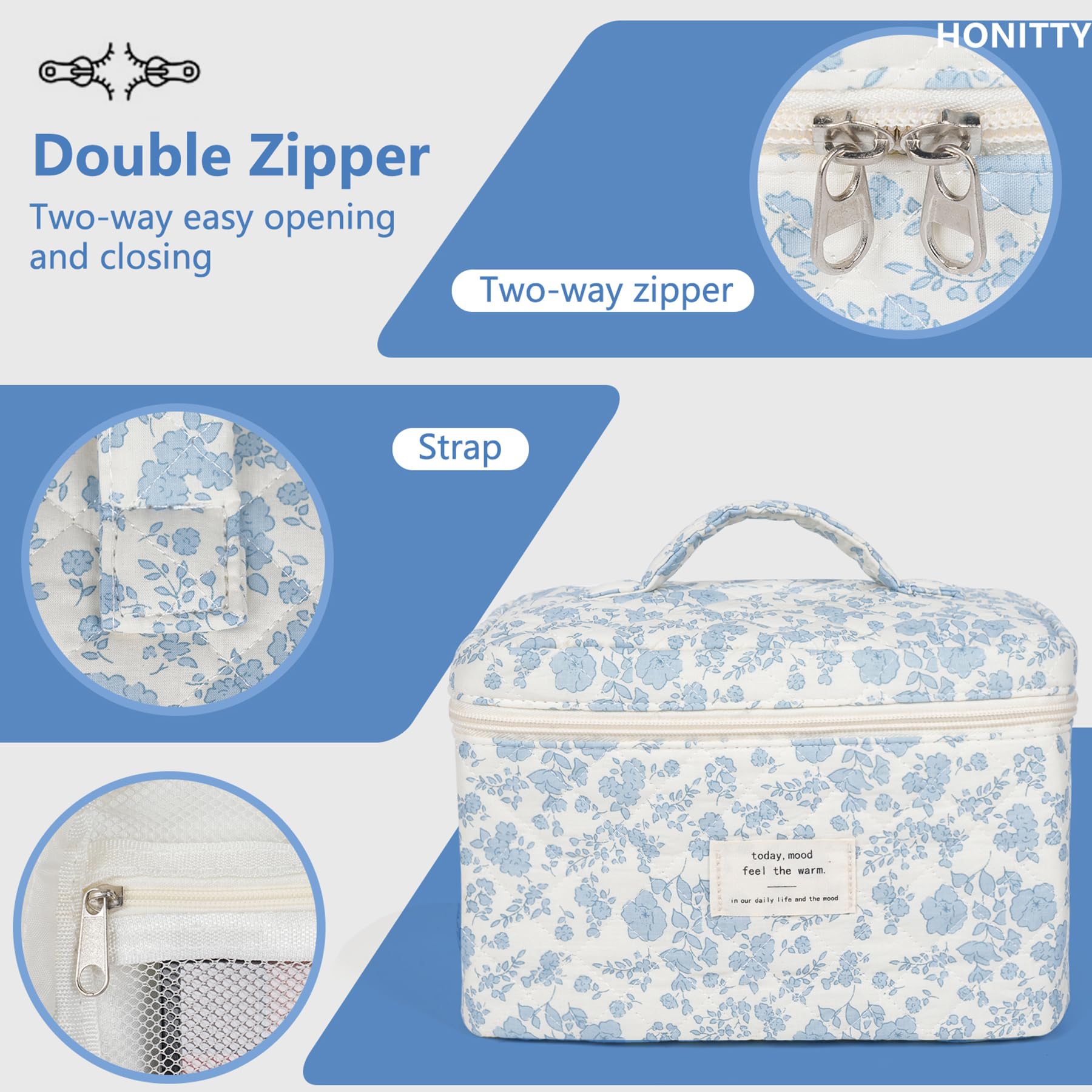 Honitty travel cosmetic bag lightweight fabric folds flat for easy packing