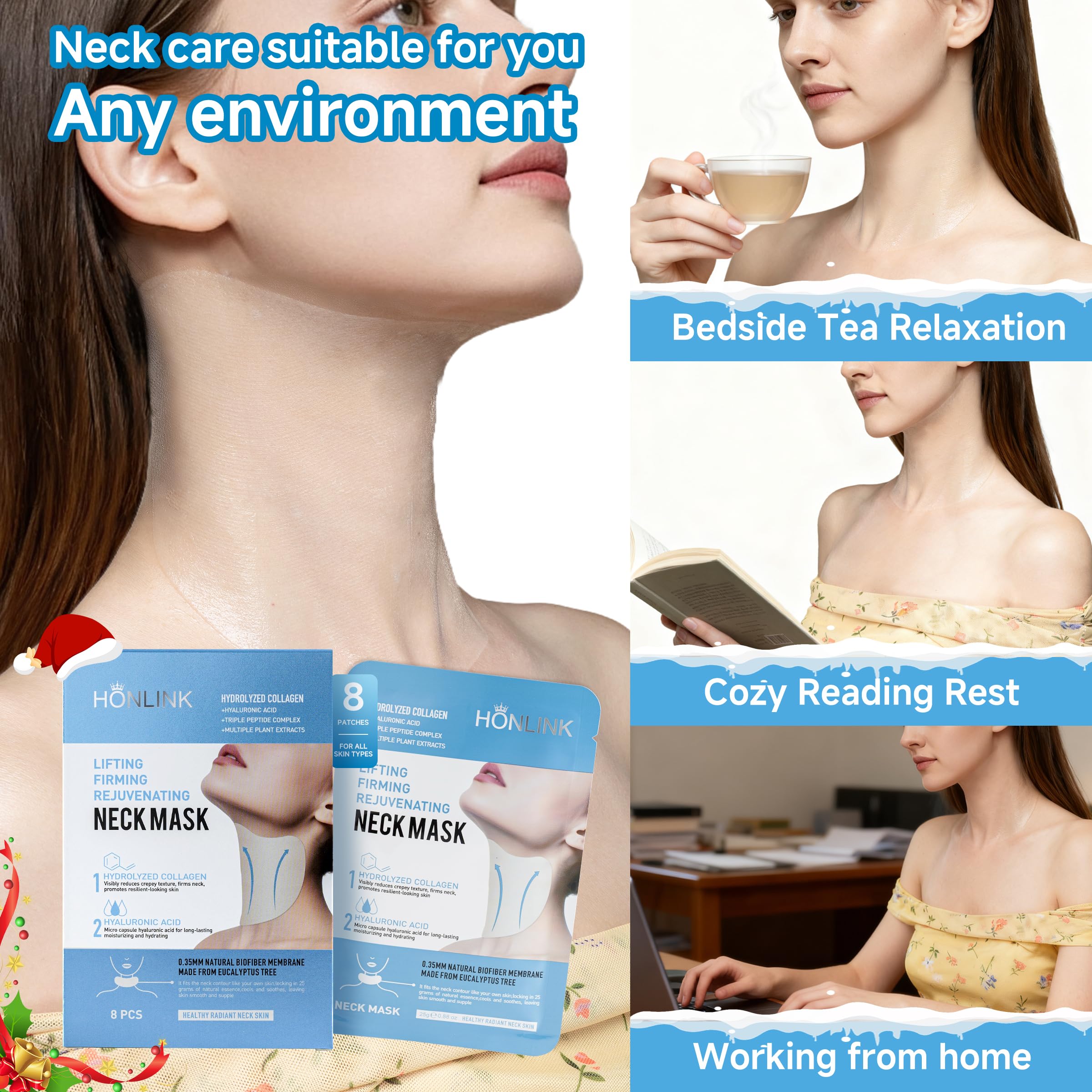HONLINK hydrolyzed collagen peptides closeup suggests improved elasticity and a smoother neck contour