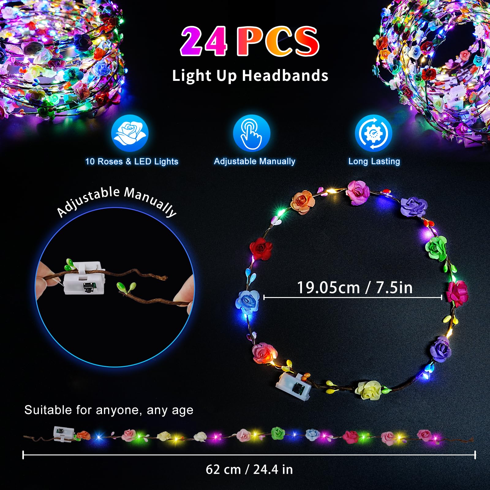 HONLYNE glow-in-the-dark flower crown captures festive selfies.