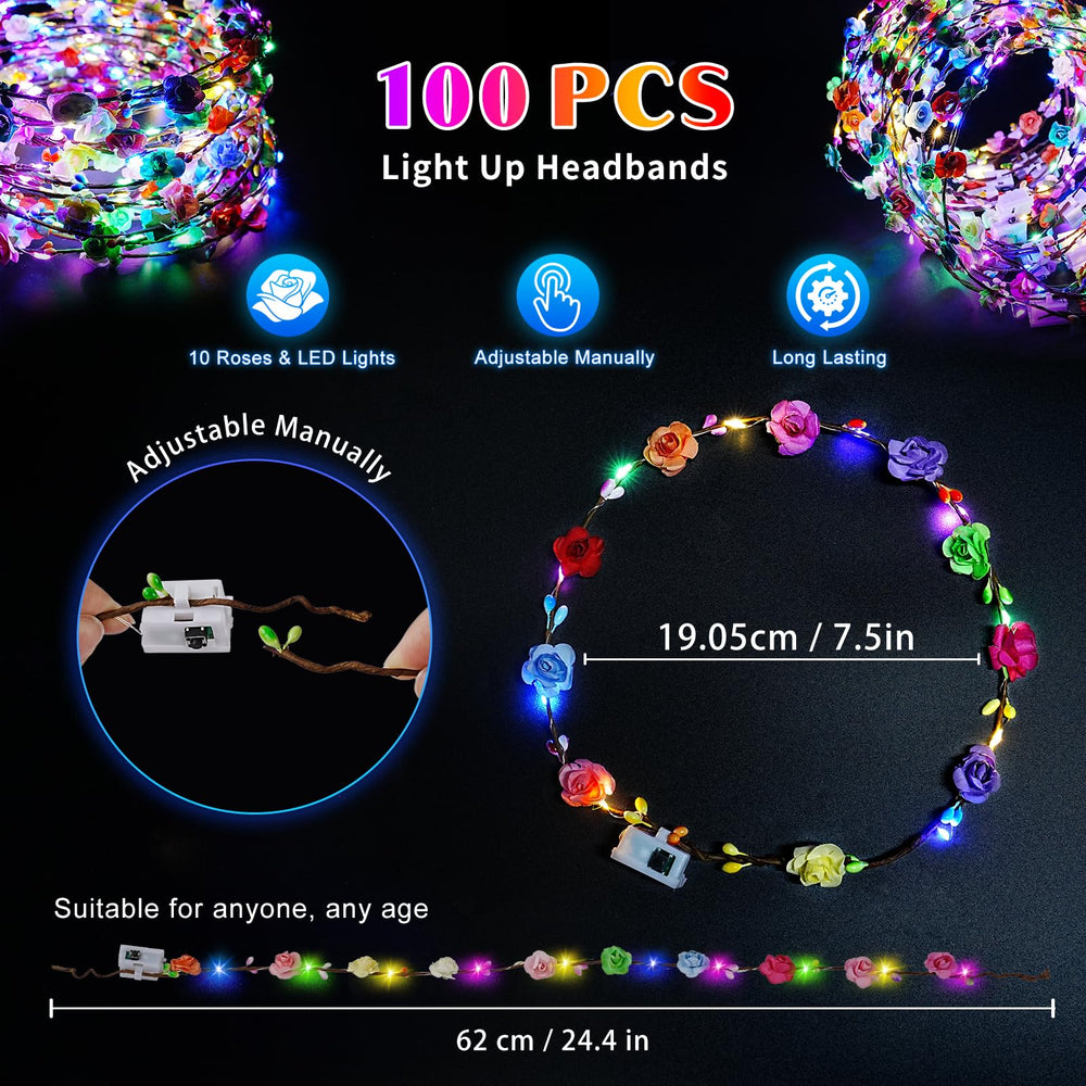 HONLYNE LED flower crown adjustable band fits kids and adults for birthdays and events