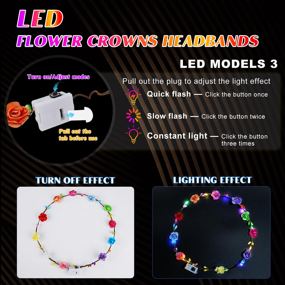 HONLYNE LED flower crown closeup of petals showing vibrant color and soft glow