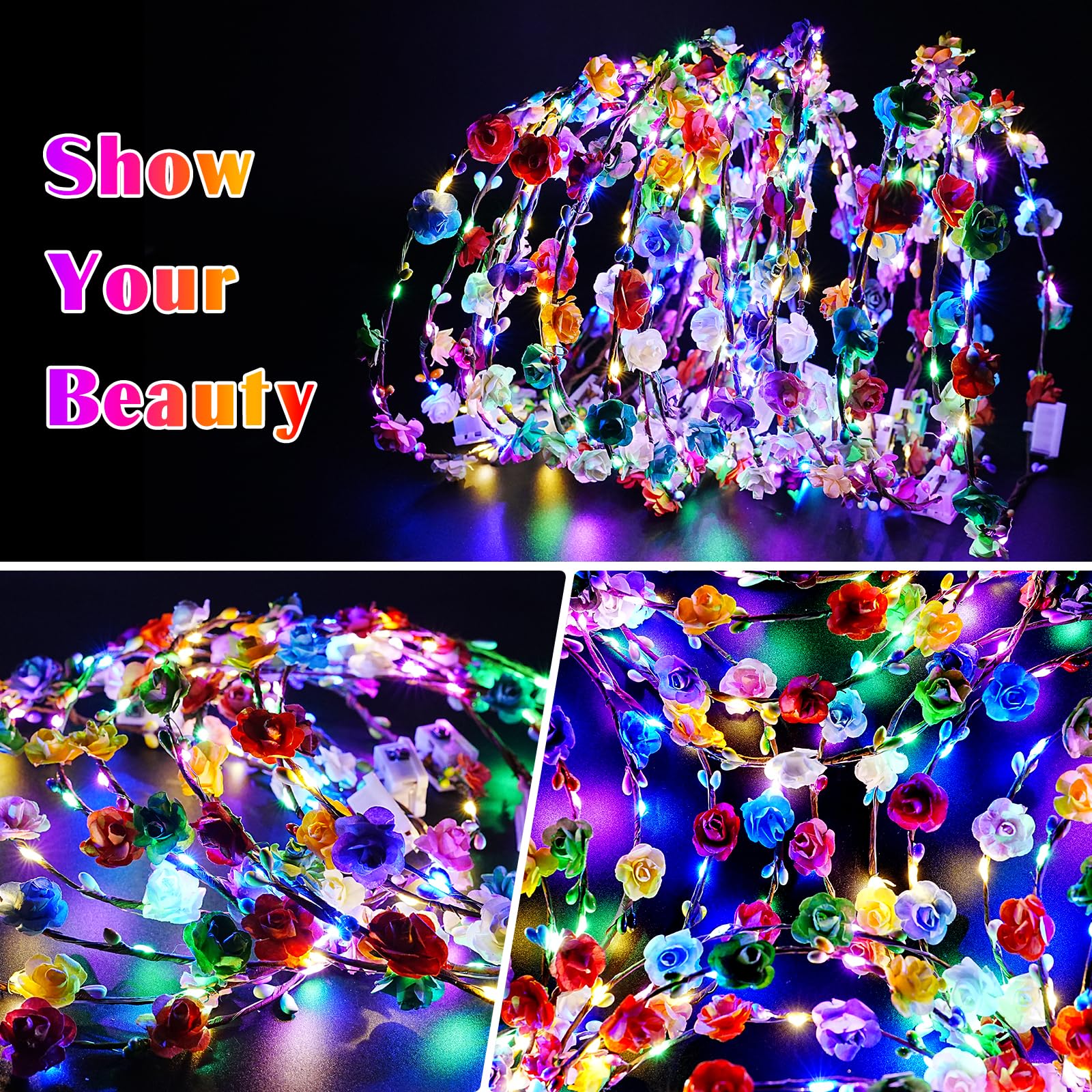 HONLYNE LED flower crown glow-in-the-dark look for night events