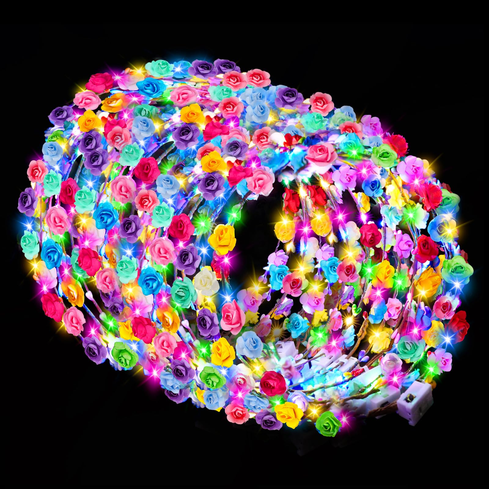 HONLYNE LED flower crown worn on the head with twinkling lights for weddings and parties
