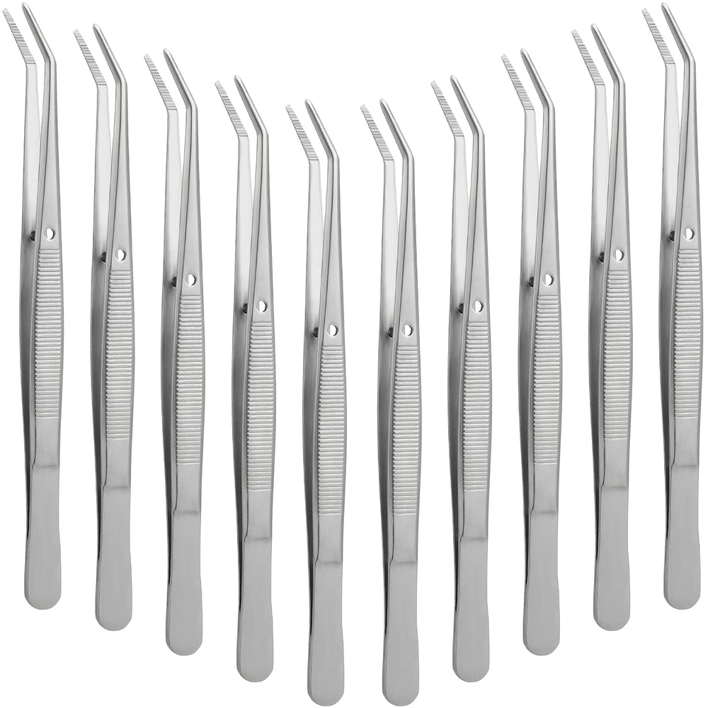 Honoson 10-pcs curved-tip tweezers pack for precise crafting and quick part handling.