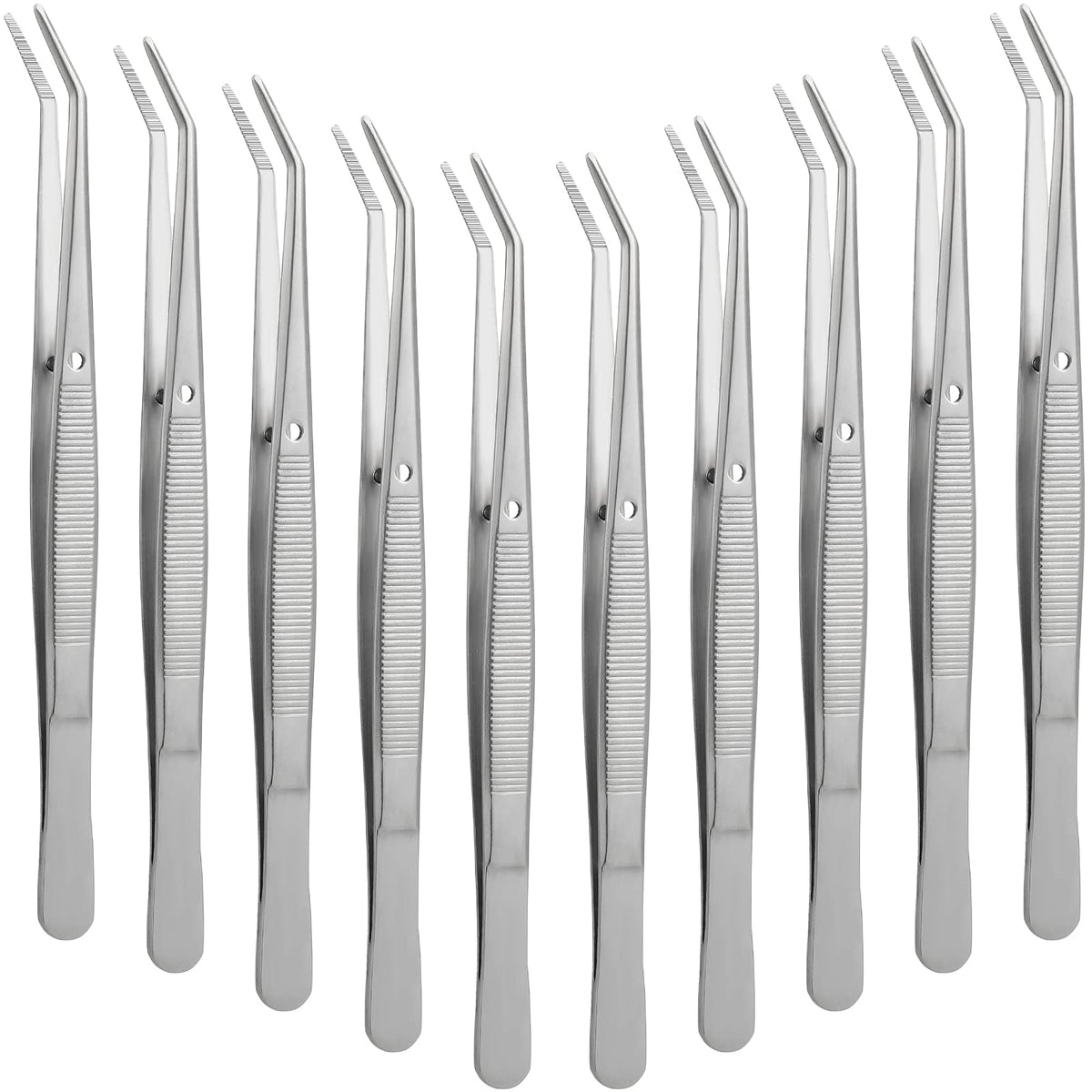 Honoson 10-pcs curved-tip tweezers pack for precise crafting and quick part handling.