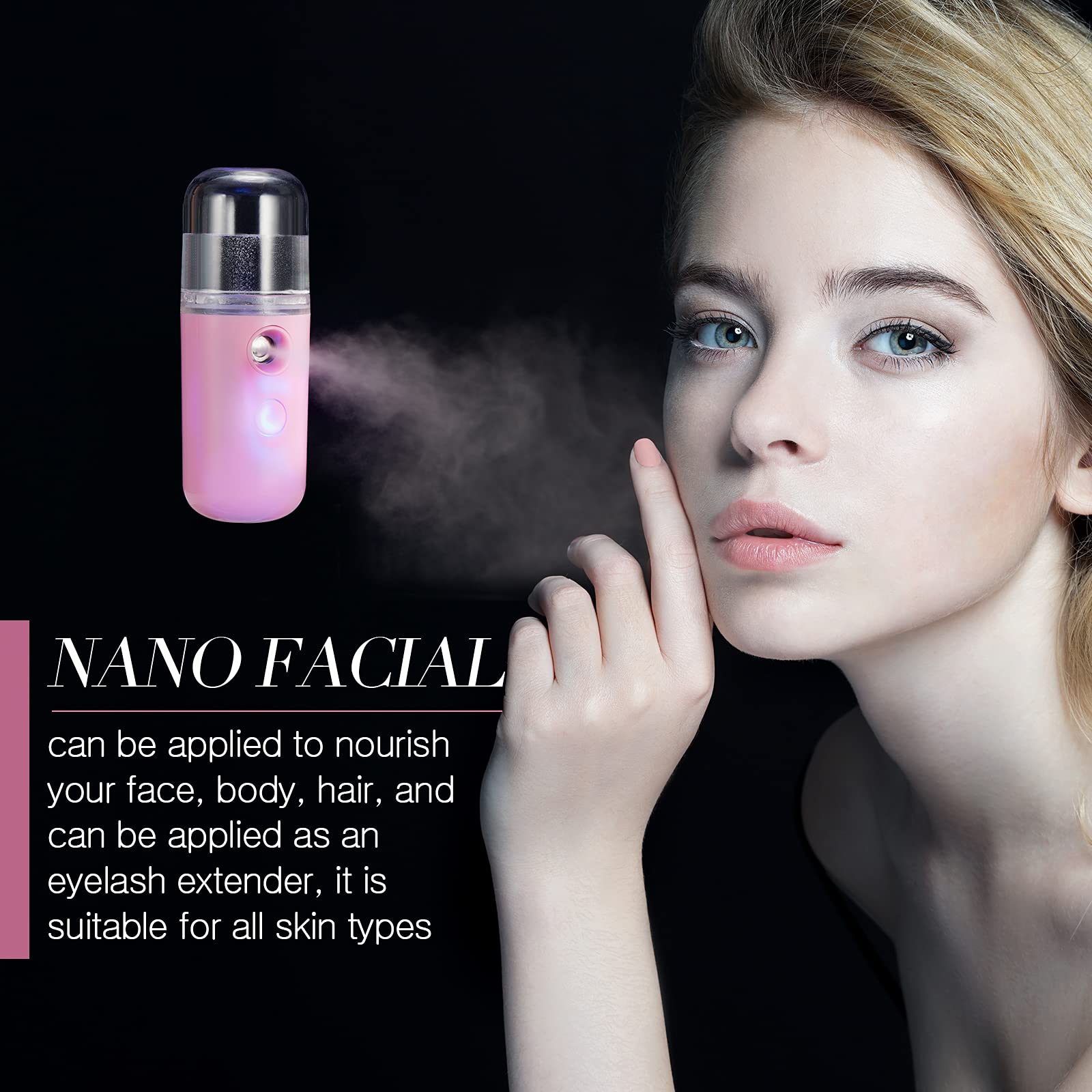 Honoson 2Nano facial mister in black and pink complements skincare routines with style.