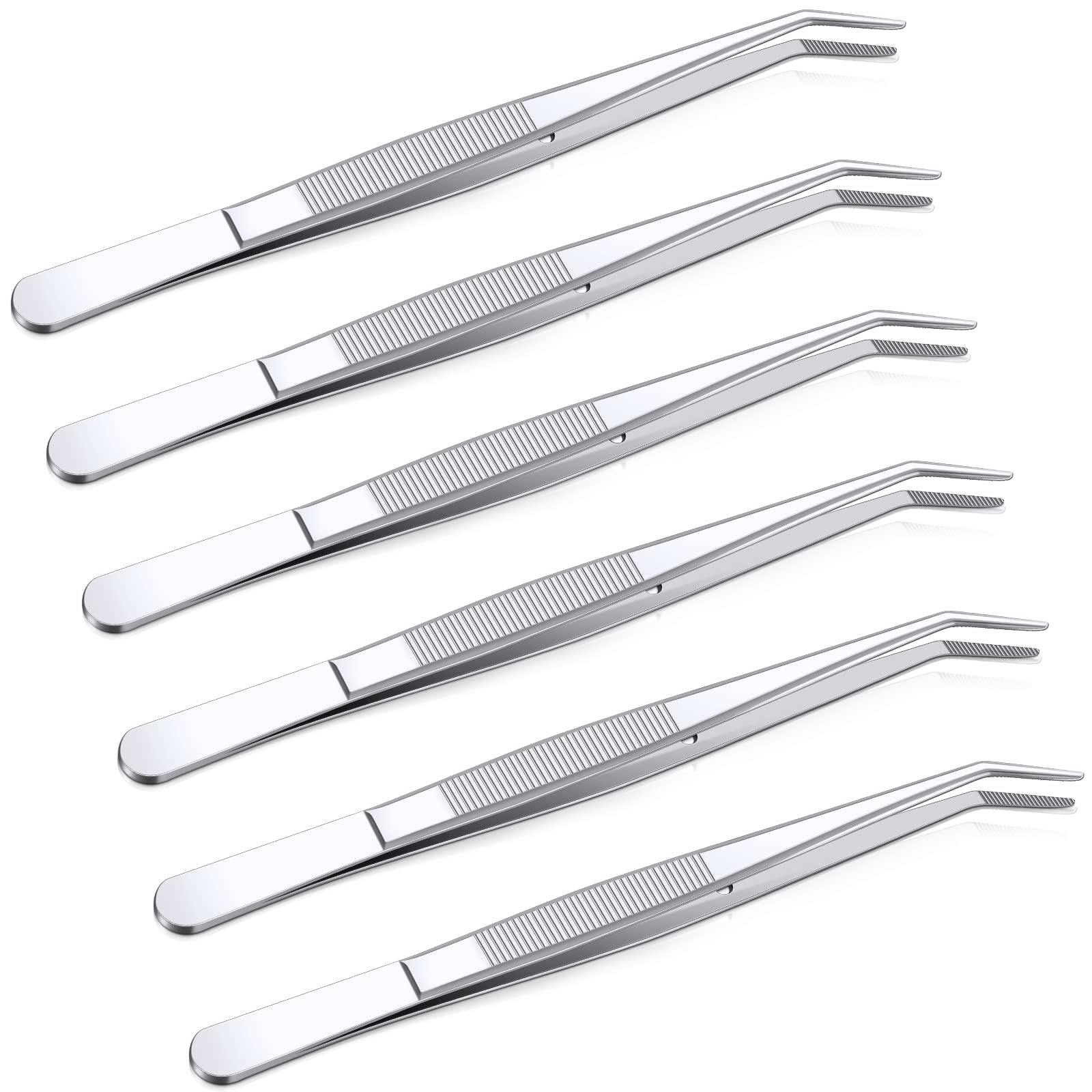 Honoson 6 Pcs curved-tip tweezers set; curved serrated tips for precise crafting.
