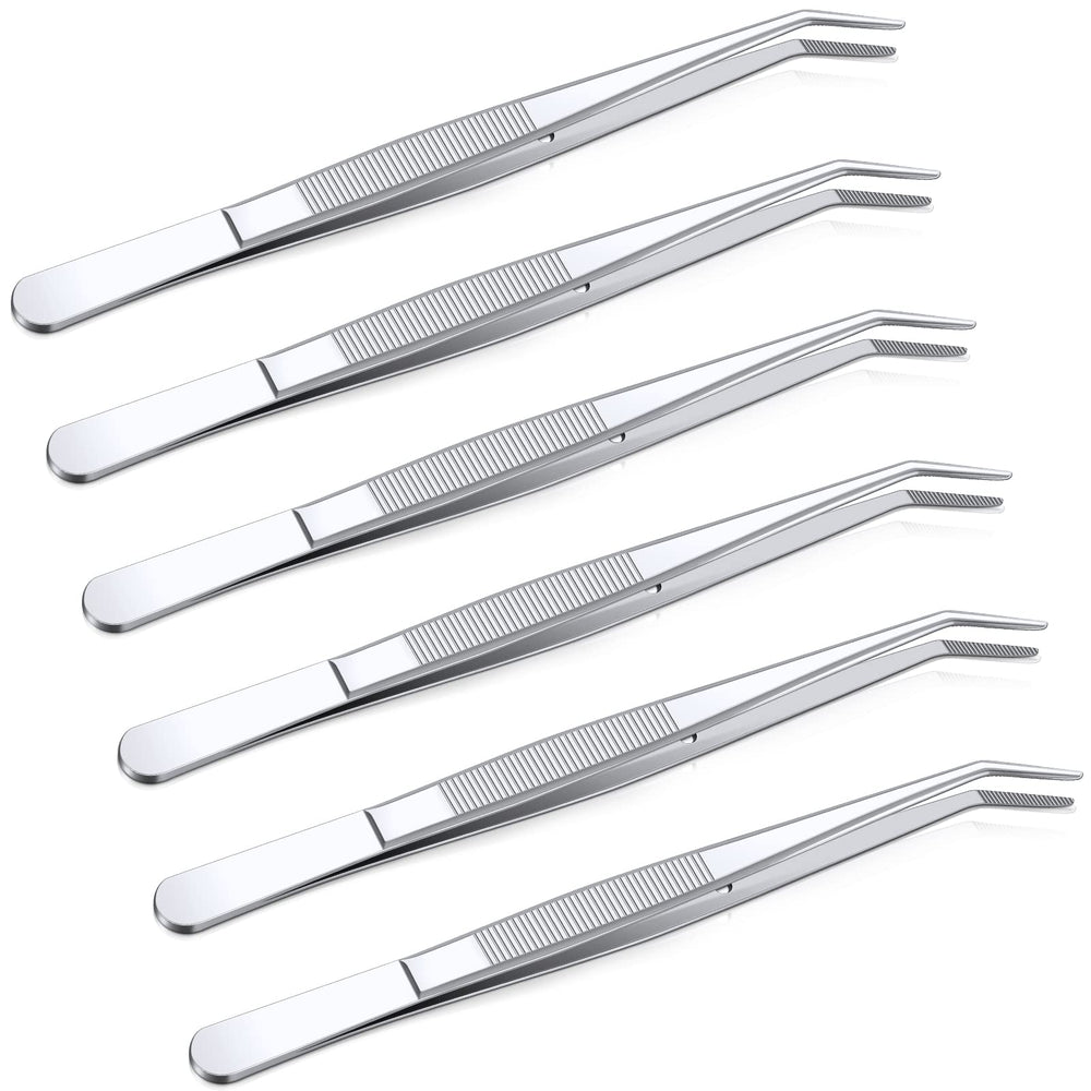 Honoson 6 Pcs curved-tip tweezers set; curved serrated tips for precise crafting.