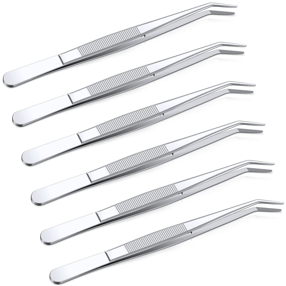 Honoson 6 Pcs curved-tip tweezers set; curved serrated tips for precise crafting.