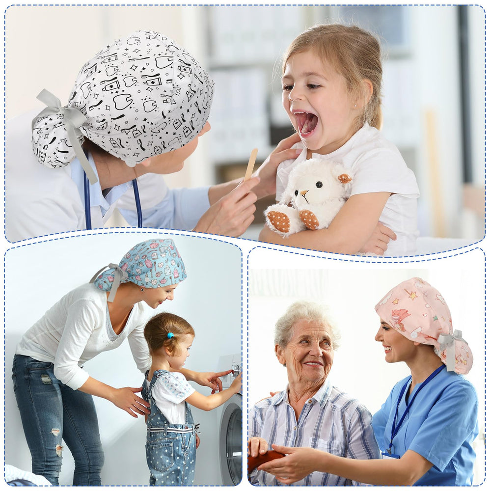 Honoson rose-pattern scrub caps back view adds stylish, comfortable wear.