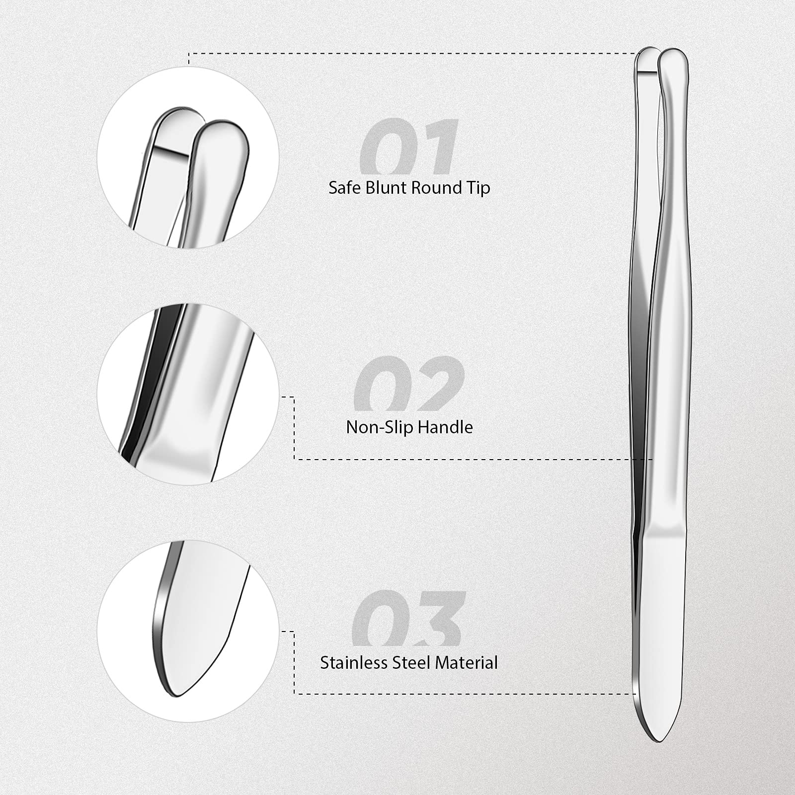 Honoson round-tip tweezers, precise grip for capturing tiny hairs.