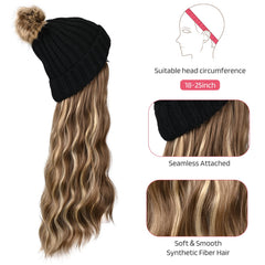 HOOJIH knitted beanie wig back view demonstrates seamless blend with natural hair