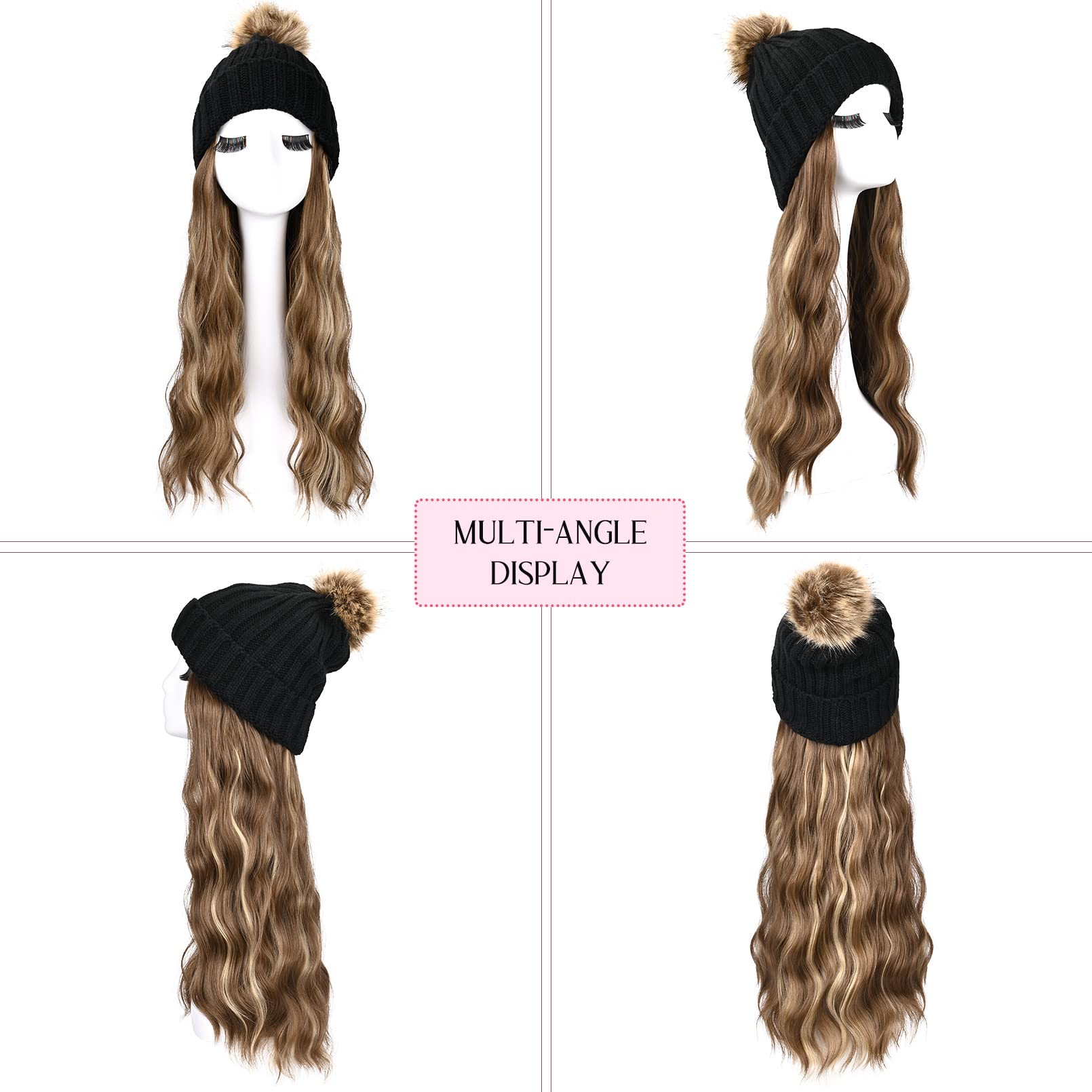 HOOJIH knitted beanie wig side view highlights waves and volume