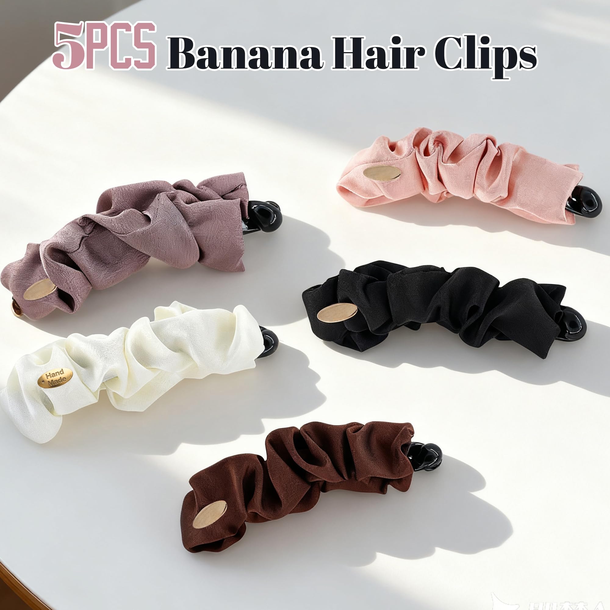 Hoojoot satin banana hair clip ruched detail close-up with gold accent