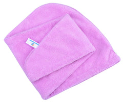 HOPESHINE hair towel twist head-turban on demonstrates secure fit while drying