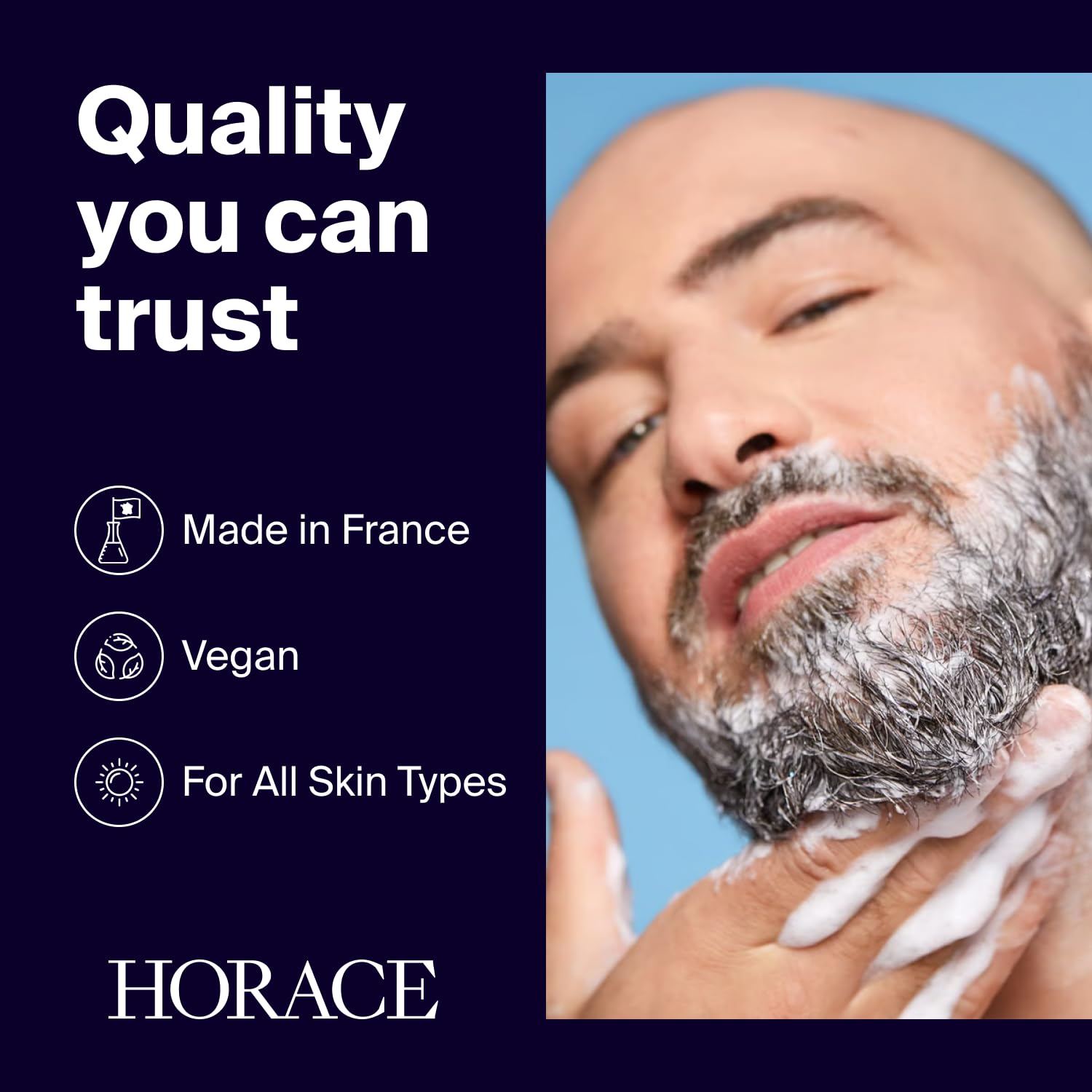Hands applying HORACE beard shampoo for a gentle, effective cleanse.
