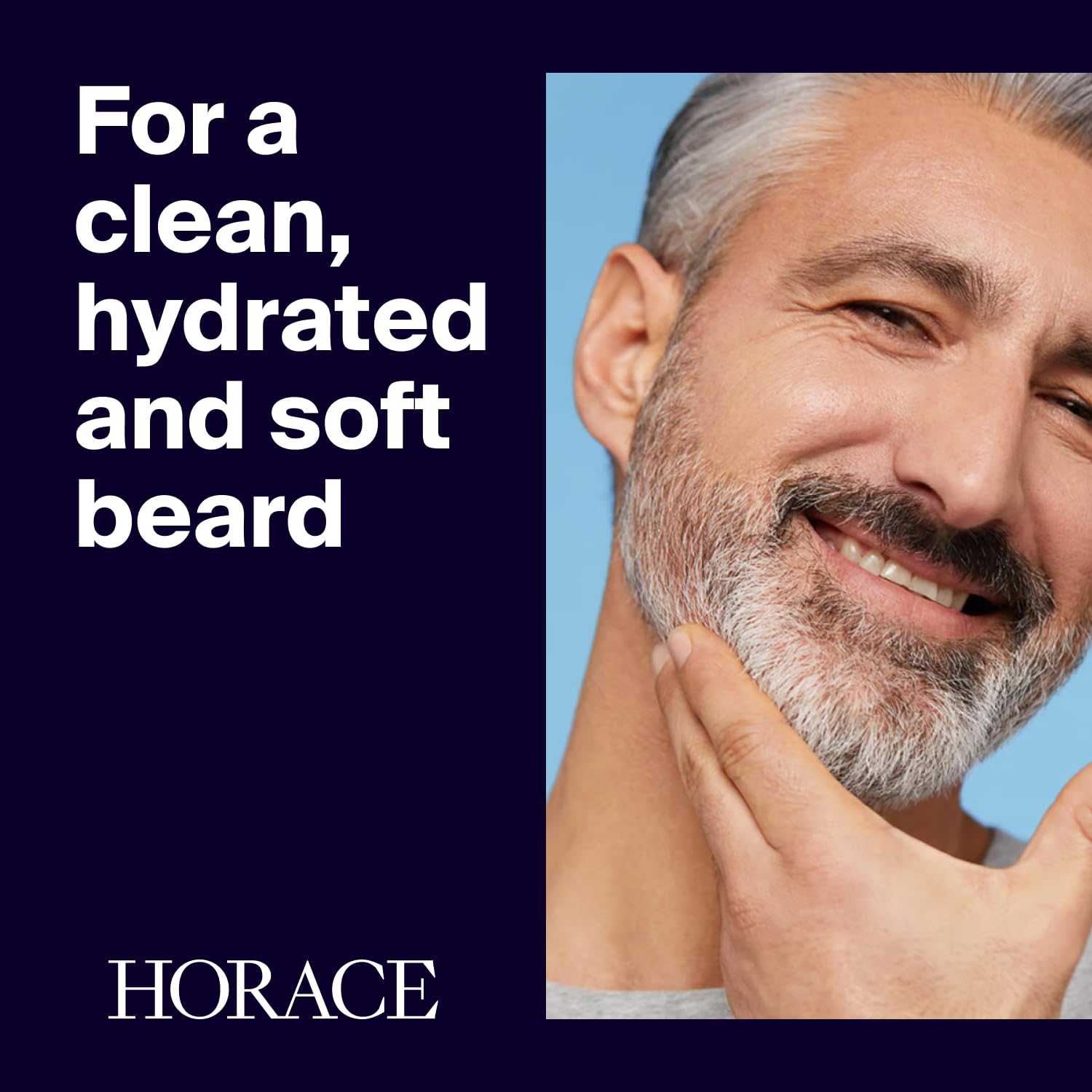 HORACE shampoo packaging highlights vegan formula and clean ingredients for sensitive skin.